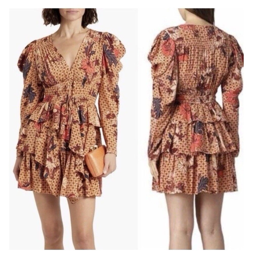 Ulla Johnson Oni Silk Mini Dress in Garden Rose Floral Ruffled Size 16 MSRP$650